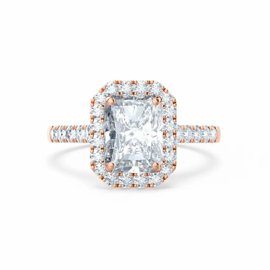 Radiant cut Natural Diamond Rose Gold Halo Ring - cushionblue