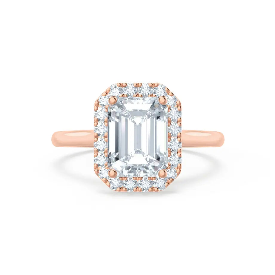 Emerald Cut Natural Diamond Rose Gold Halo Ring (1.75ct) - cushionblue