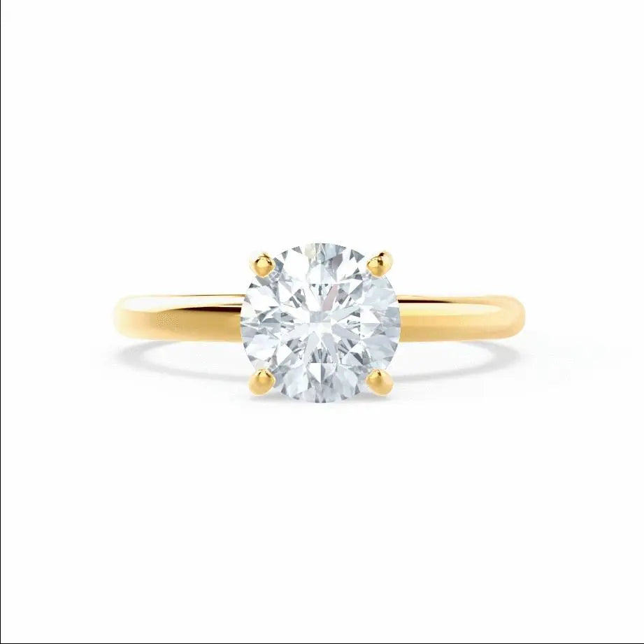 Round Cut Natural Diamond Solitaire Yellow Gold Ring - cushionblue