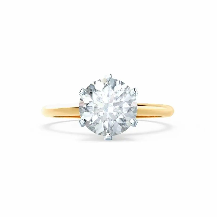 6 Prong Knife Edge Round Cut Natural Diamond Solitaire Two Tone Yellow Gold Ring - cushionblue