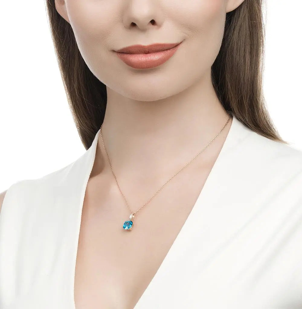 Rose Gold Cushion cut pendant necklace with topaz and diamonds - cushionblue