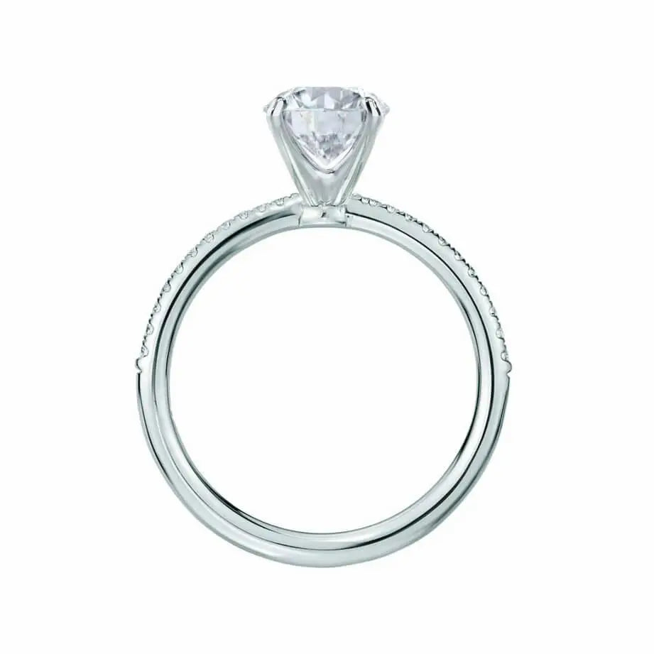 Round Cut Natural Diamond Platinum Petite Pavé Shoulder Set Ring - cushionblue