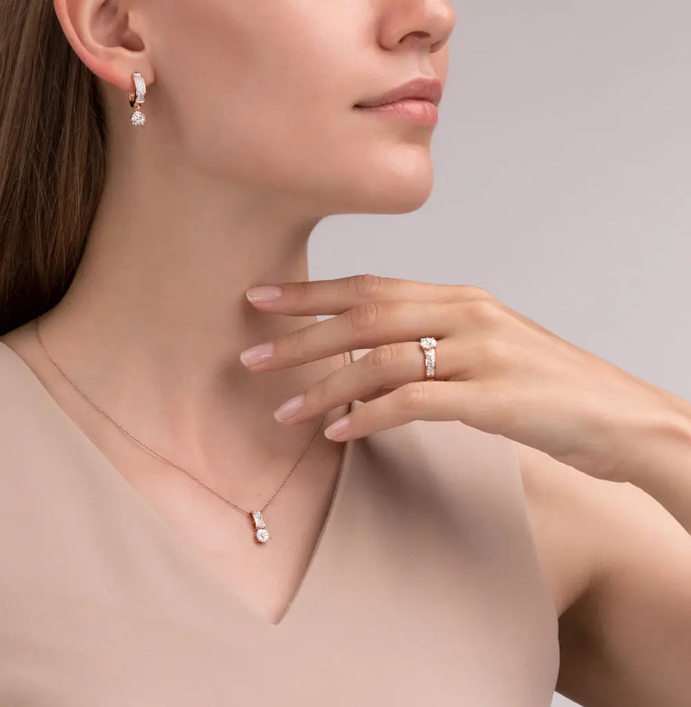 Rose Gold Huggie earrings with diamonds(0.36ct) Cushionblue