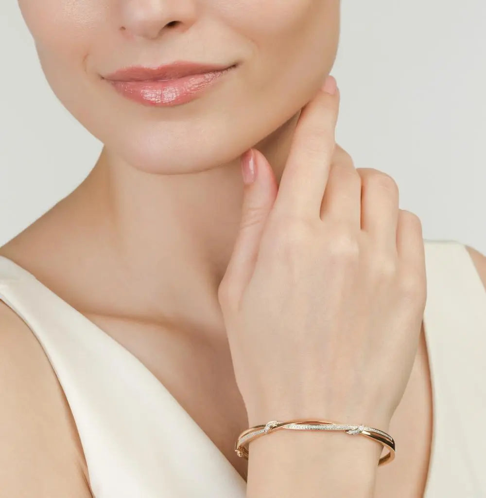 Rose Gold Bangle Bracelets in 10K (0.17tcw) - cushionblue
