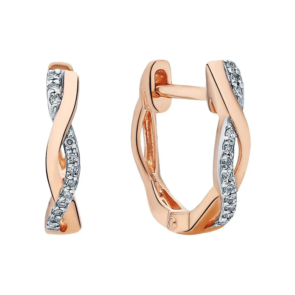 Rose Gold Unique Huggie earrings with diamonds(0.03 ct) - cushionblue