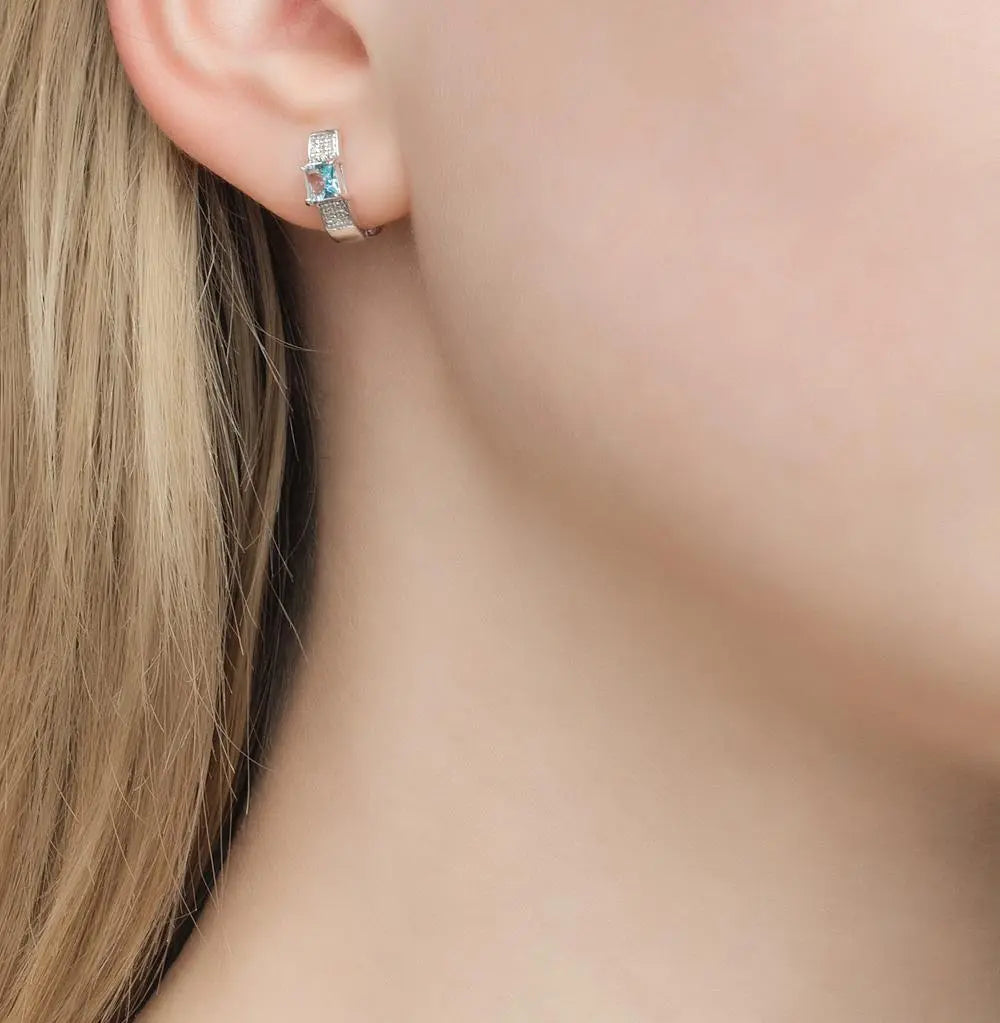 White Gold Latch back earrings with Topaz and diamonds - cushionblue