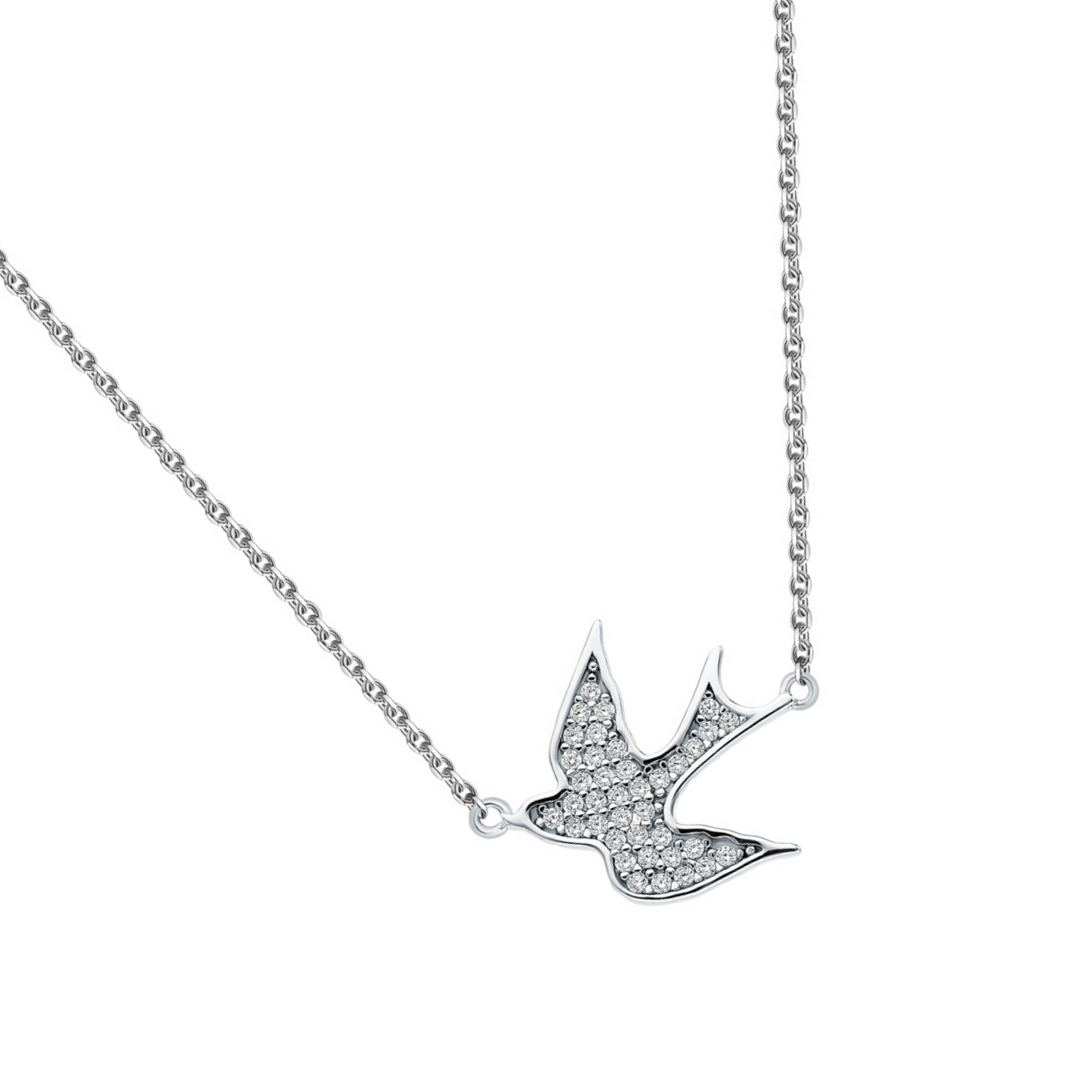 14k Gold Swallow Bird Necklace,Diamond Bird Pendent. Cushionblue