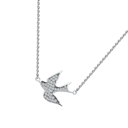 14k Gold Swallow Bird Necklace,Diamond Bird Pendent. Cushionblue