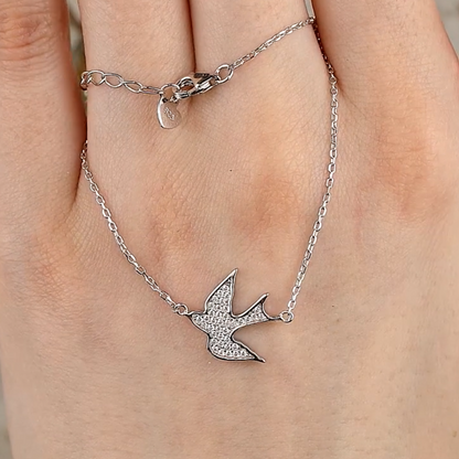 14k Gold Swallow Bird Necklace,Diamond Bird Pendent. Cushionblue