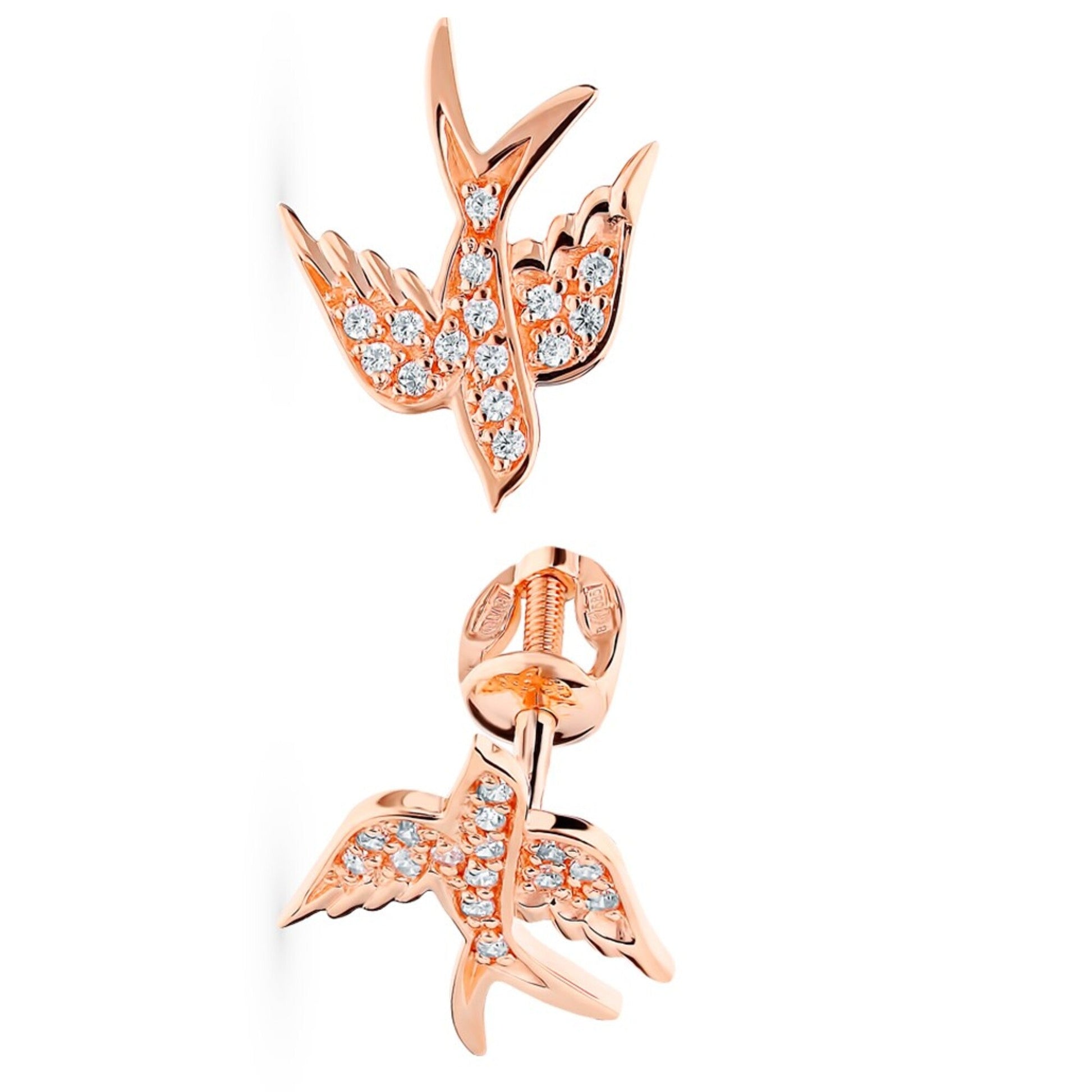 14k Gold Swallow Bird Stud Cushionblue
