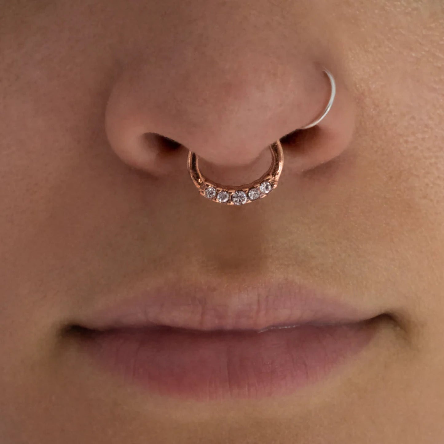 14K Gold Diamond Septum Nose Ring,Nose Hoop, Helix Piercing. Cushionblue