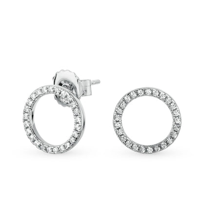14K Gold Single line Round Studs, Round Diamond Halo Circle Shape Orbit Earrings. Cushionblue