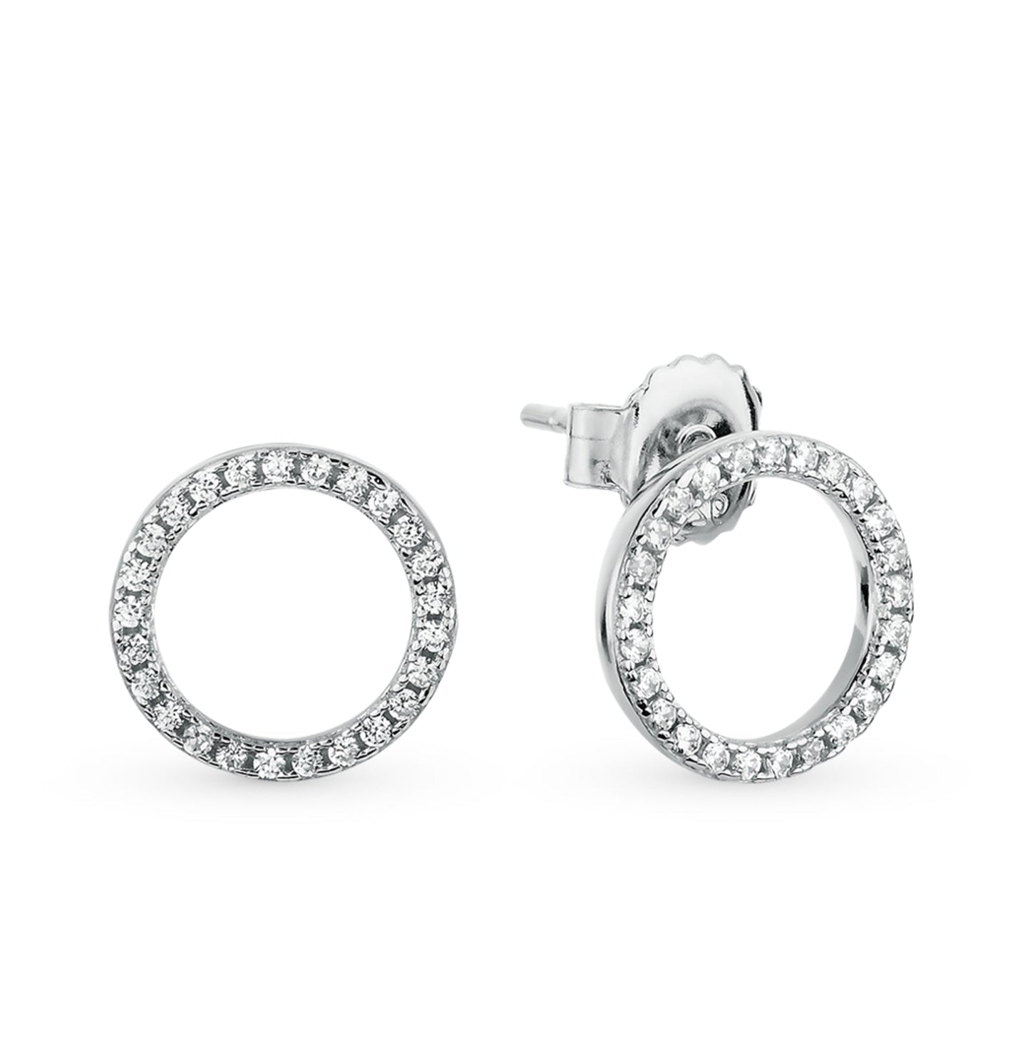 14K Gold Single line Round Studs, Round Diamond Halo Circle Shape Orbit Earrings. Cushionblue