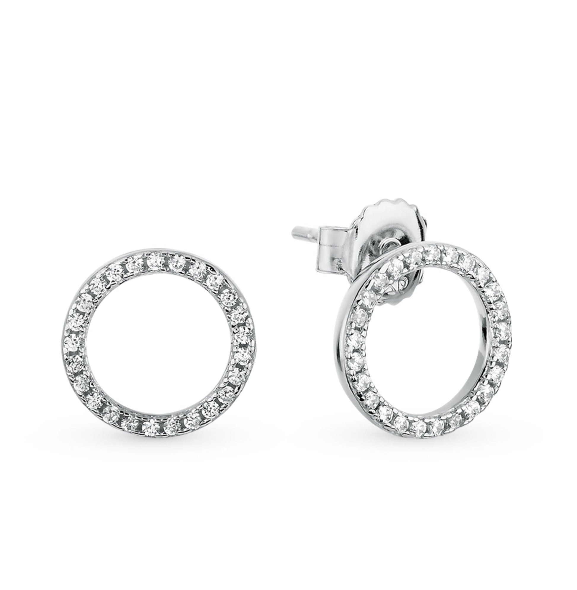 14K Gold Single line Round Studs, Round Diamond Halo Circle Shape Orbit Earrings. Cushionblue