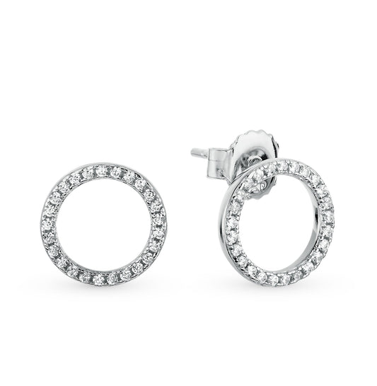 14K Gold Single line Round Studs, Round Diamond Halo Circle Shape Orbit Earrings. Cushionblue