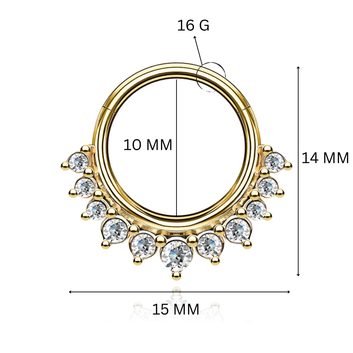14K Solid Gold Daith Ring, Septum Conch piercing Cushionblue