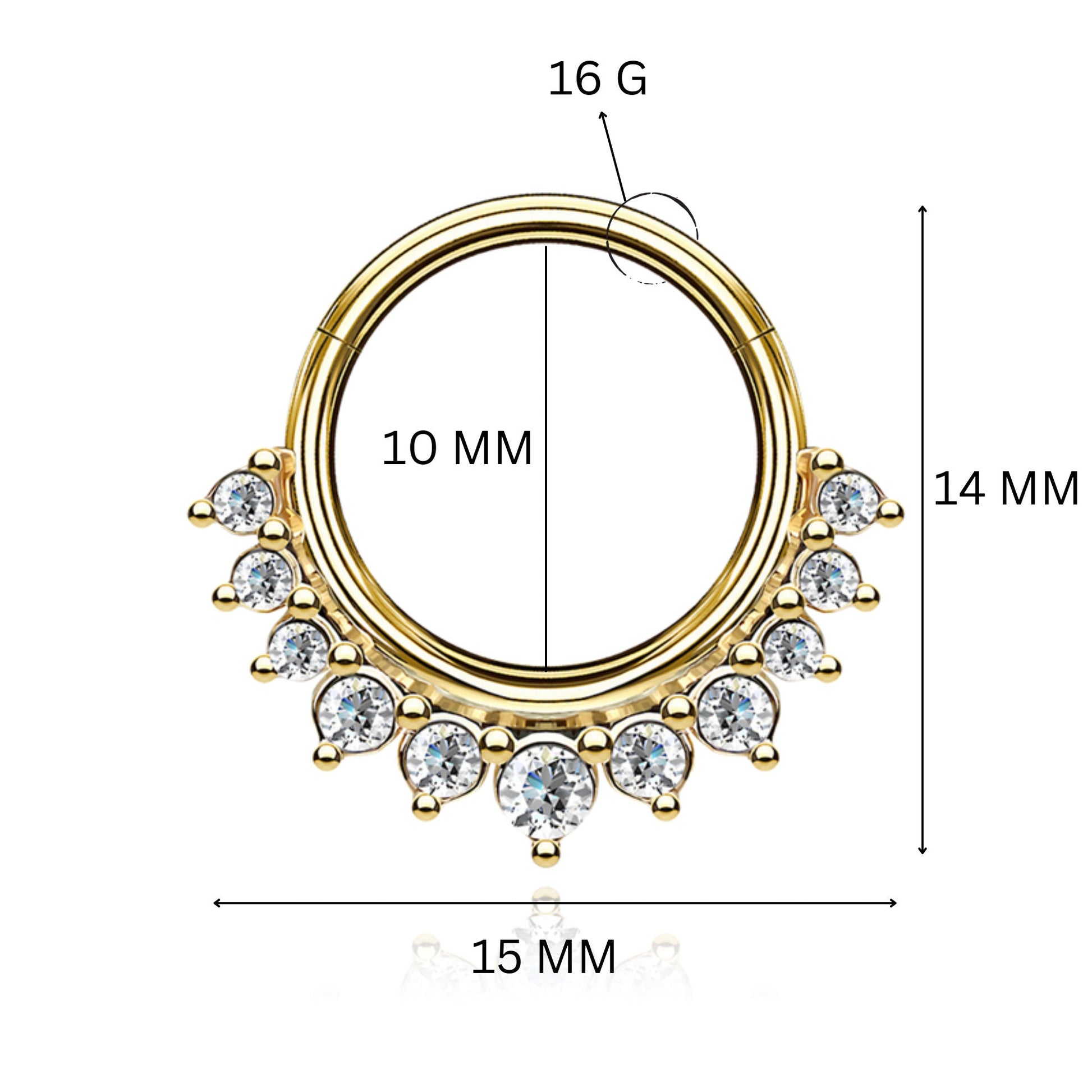14K Solid Gold Daith Ring, Septum Conch piercing Cushionblue