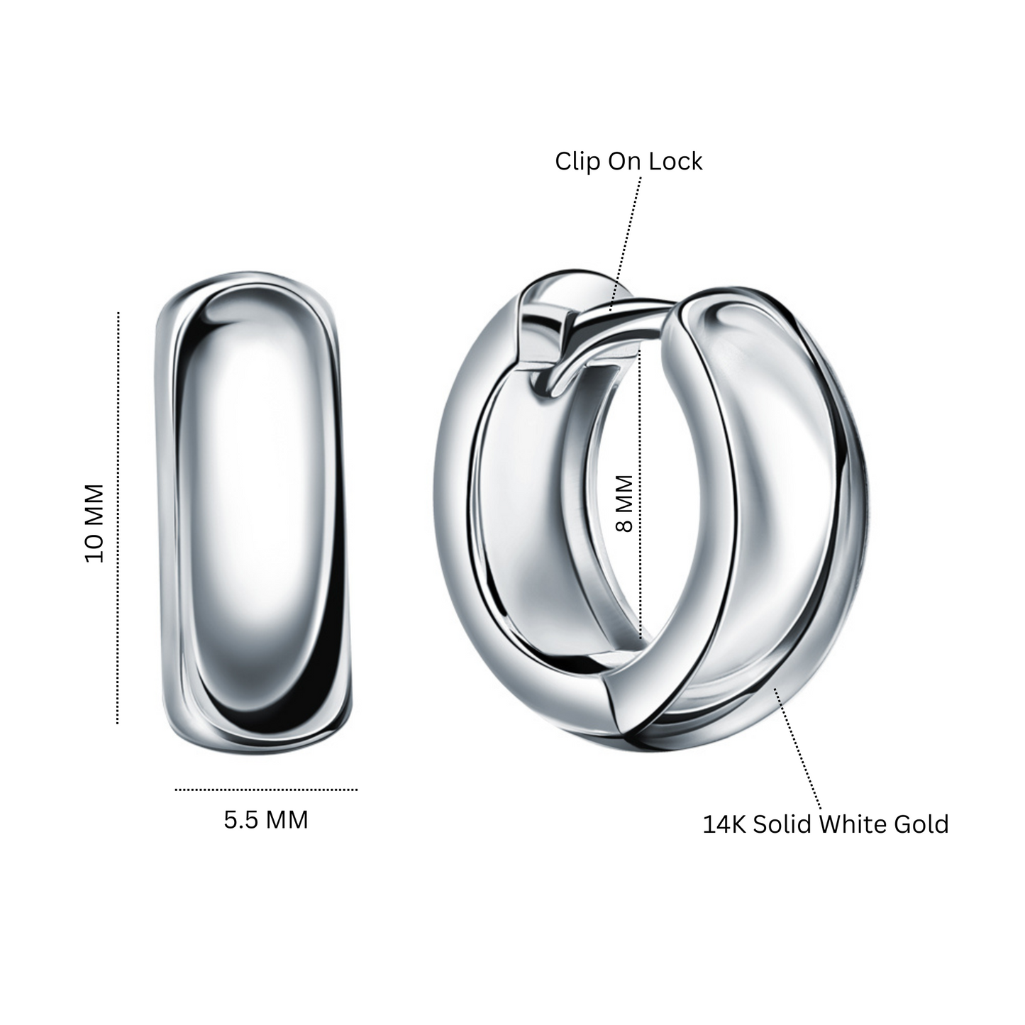 14k Gold Thick Hinged Huggies Earring, Huggie Hoop Earrings, 925 Sterling Silver. Cushionblue