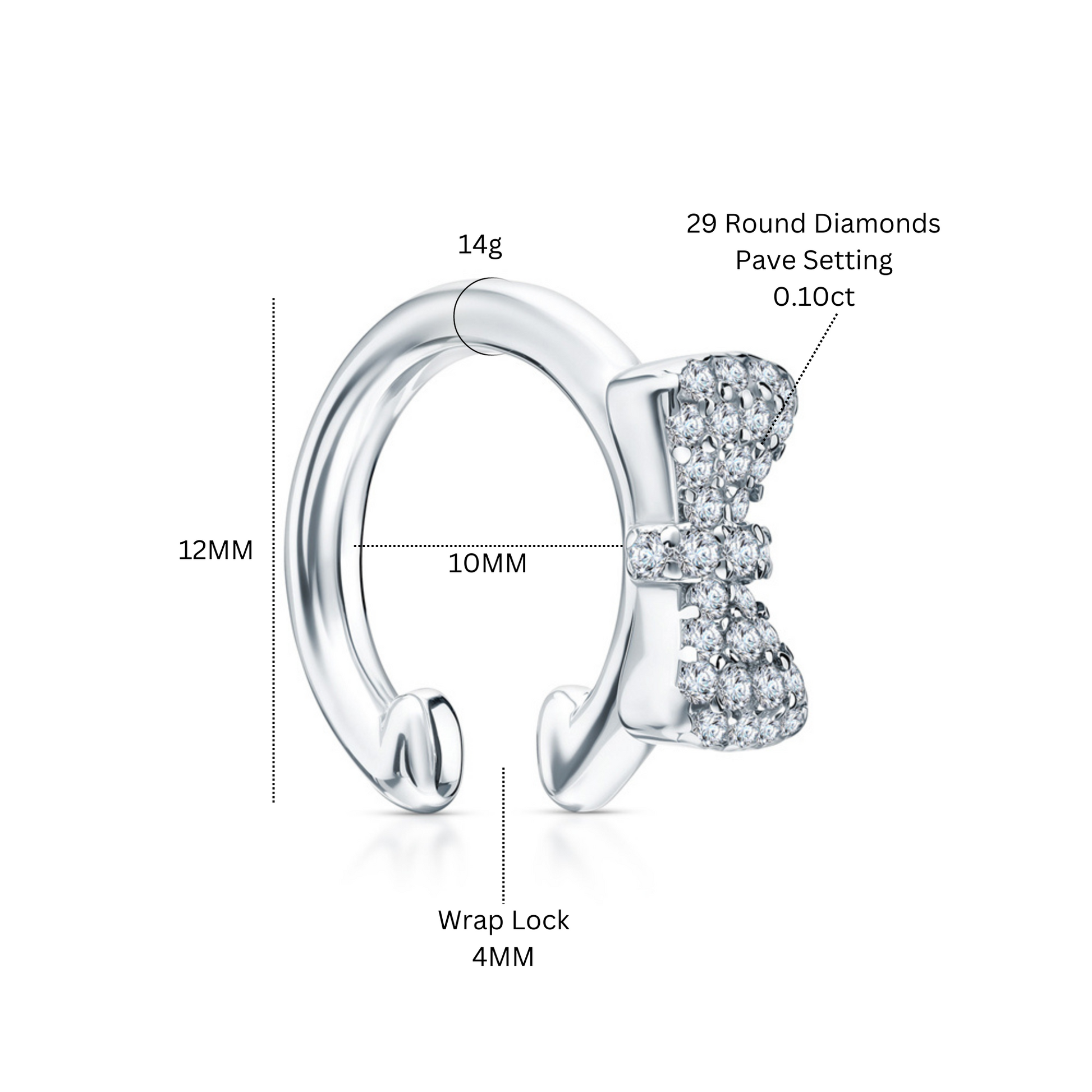14k Gold Diamond (0.18ct) Ear cuff, Minimalist Double row Piercing for woman. Cushionblue