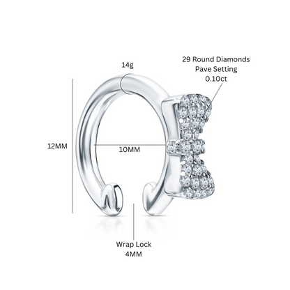 14k Gold Diamond (0.18ct) Ear cuff, Minimalist Double row Piercing for woman. Cushionblue