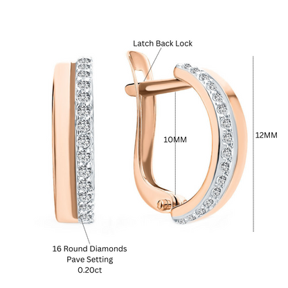 14K Gold Diamond Hoop Single Line Diamond Earring. Cushionblue