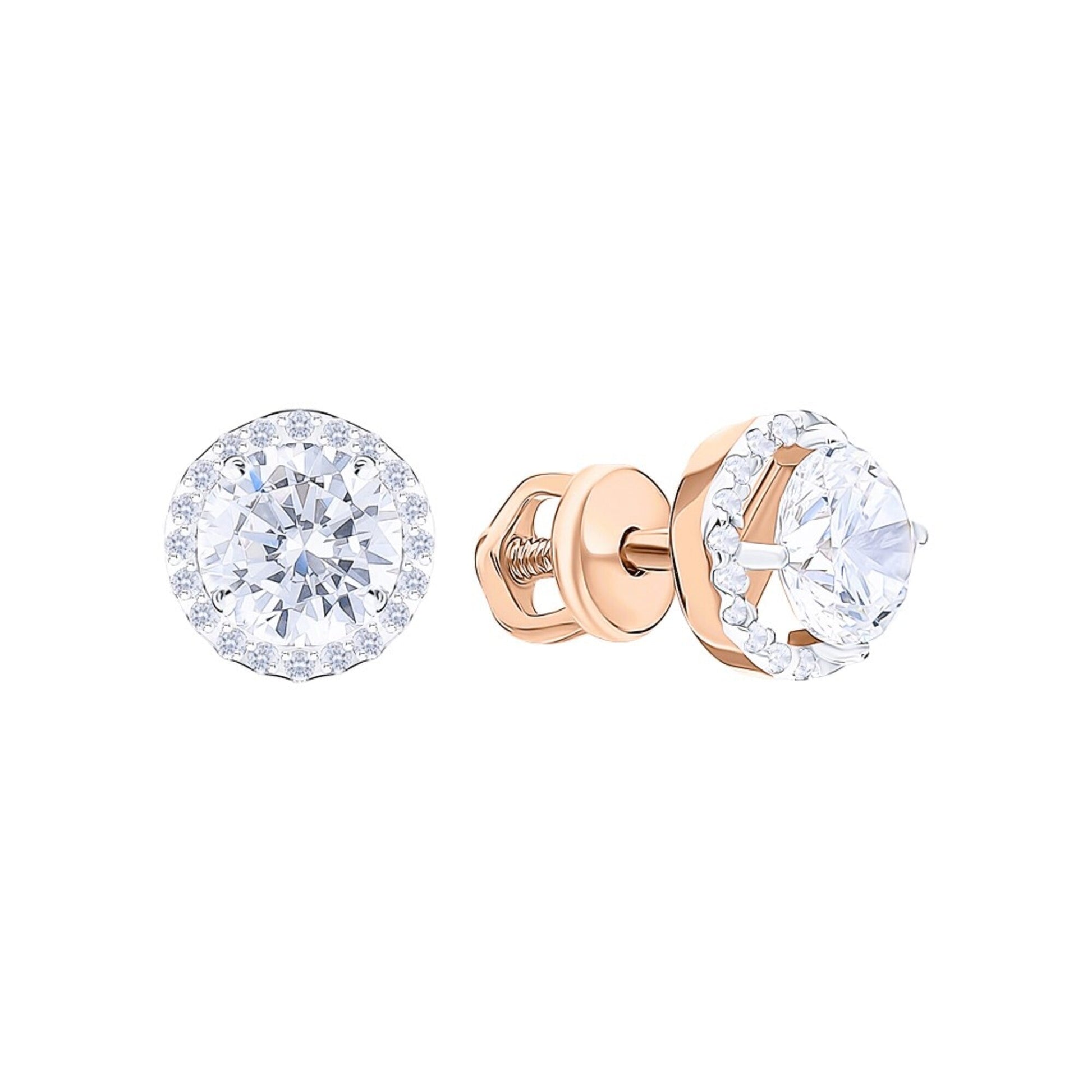 14k Gold Diamond 7.5MM Round Stud Earring. cushionblue