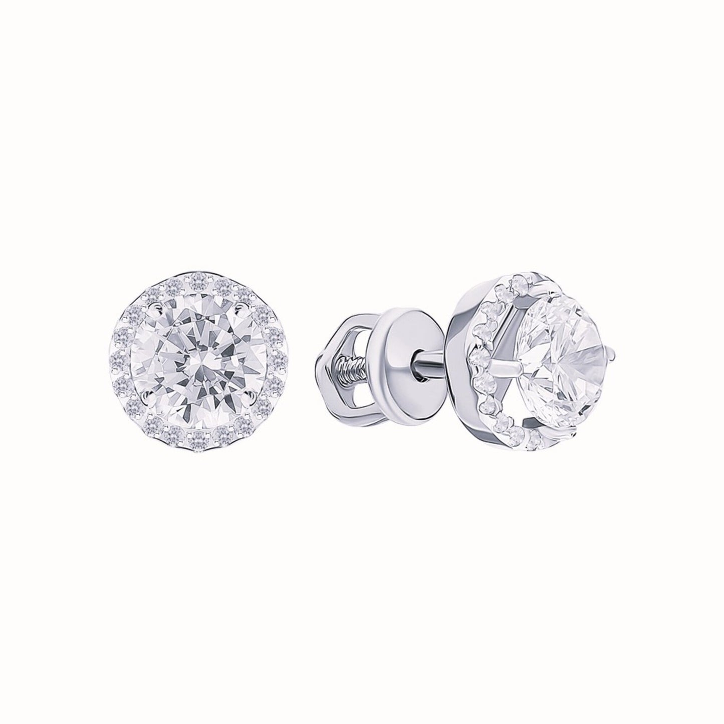 14k Gold Diamond 7.5MM Round Stud Earring. cushionblue