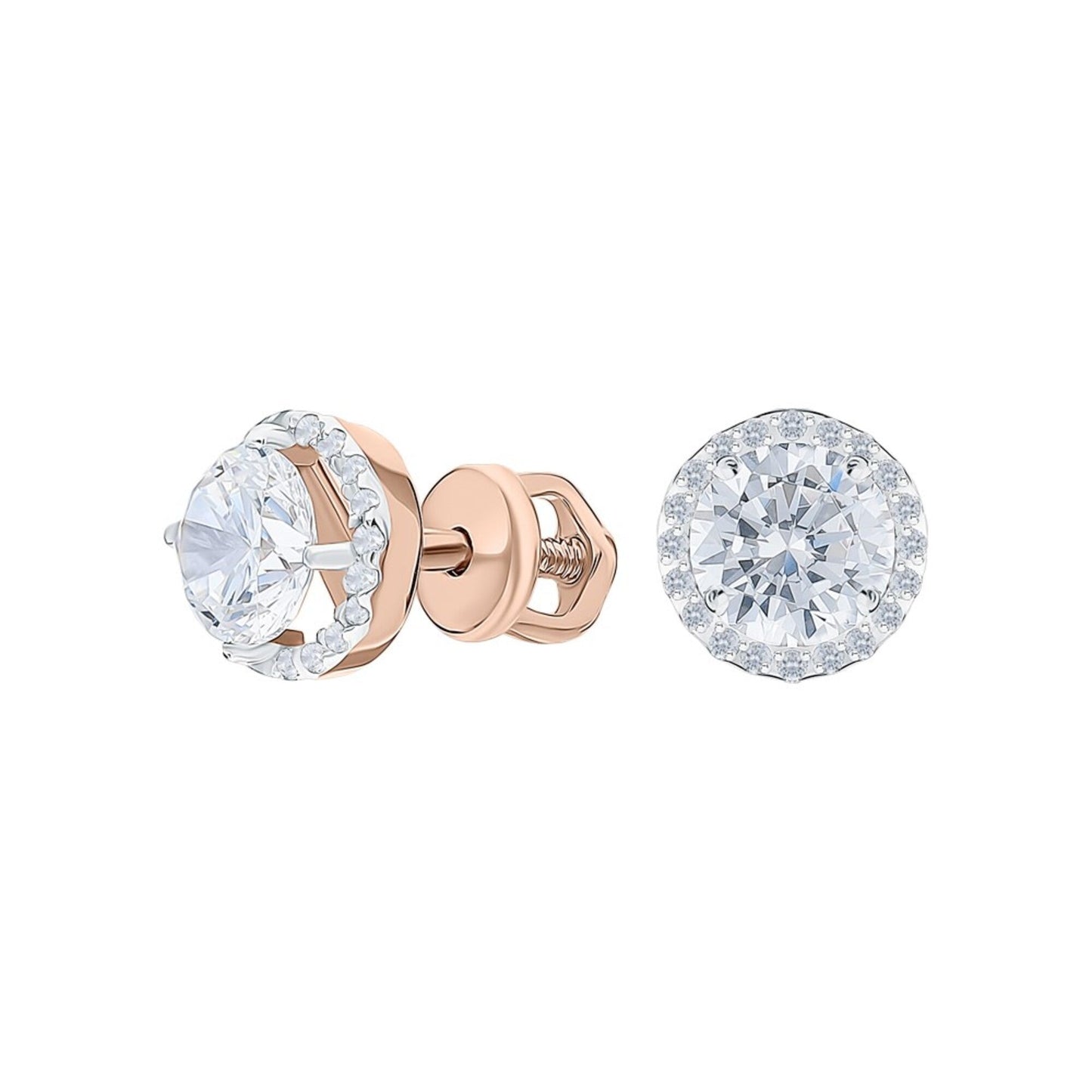 14k Gold Diamond 7.5MM Round Stud Earring. cushionblue