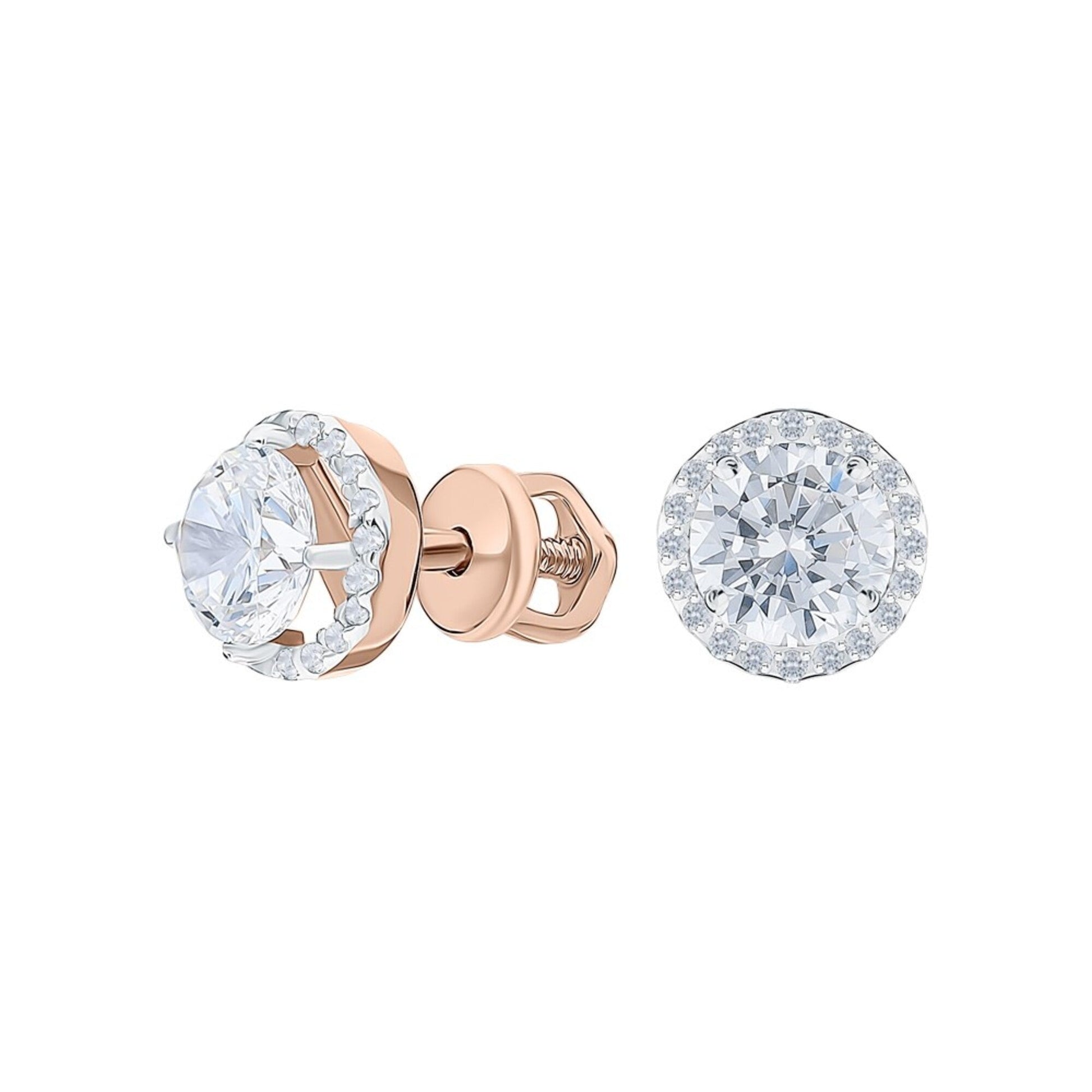 14k Gold Diamond 7.5MM Round Stud Earring. cushionblue