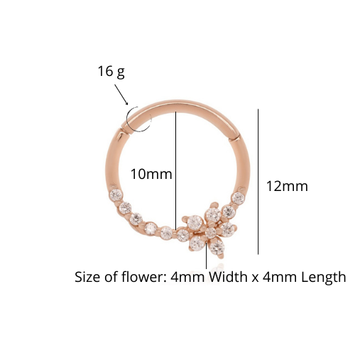 Flower Clicker Septum Daith Ring, Hinged Clicker Rook Ring 16g, Genuine Diamond Helix Flower Nose Hoop. Cushionblue