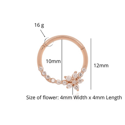 Flower Clicker Septum Daith Ring, Hinged Clicker Rook Ring 16g, Genuine Diamond Helix Flower Nose Hoop. Cushionblue