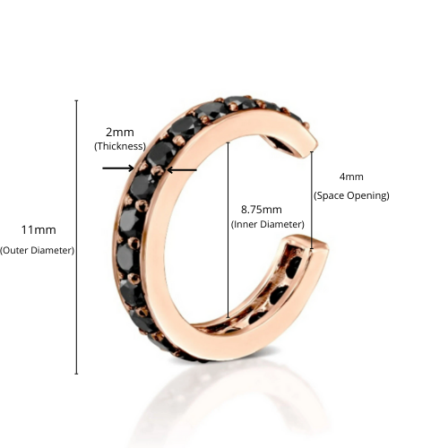 14K Solid Gold Black Diamond Ear Cuff, Full Pave Black Diamond Hoop, Wrap Cuff Earring. Cushionblue