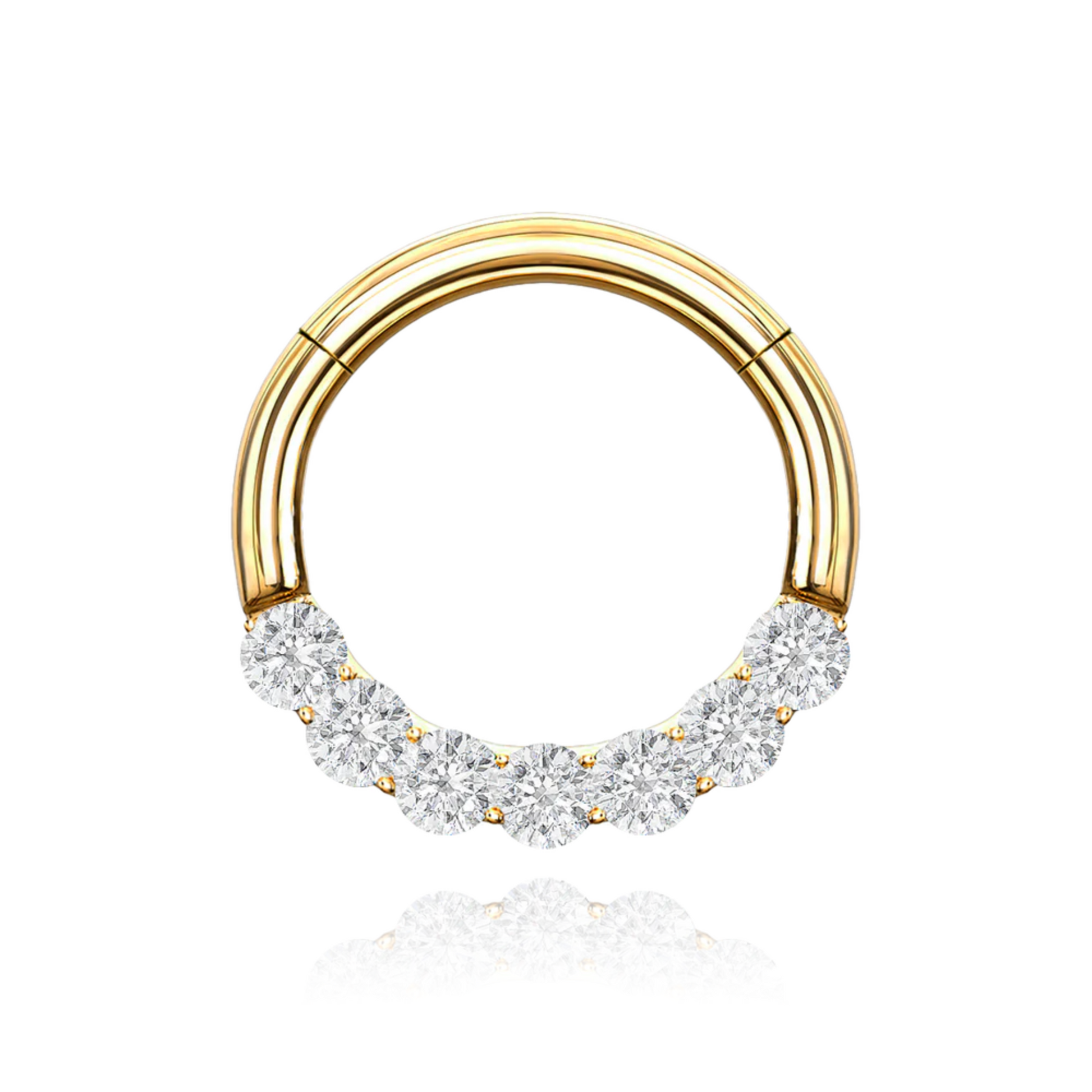 14k Solid Gold Conch Clicker Hoop • Small Septum • Diamond Helix Clicker Ring Hoop. Cushionblue