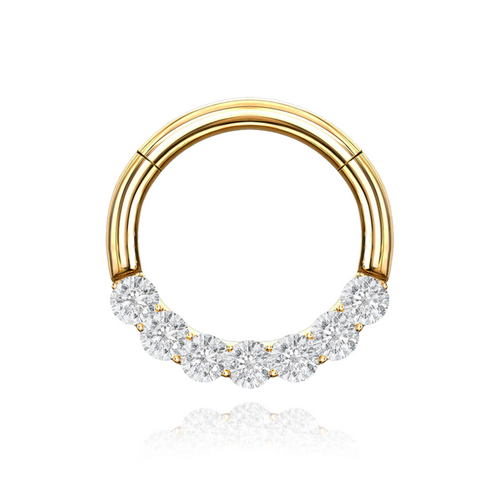 14k Solid Gold Conch Clicker Hoop • Small Septum • Diamond Helix Clicker Ring Hoop. Cushionblue