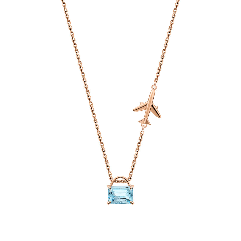 14K Gold Emerald Cut Sky Topaz Pendant | Solitaire Topaz Necklace | Airplane Charm Pendant,  | Flying High Necklace | Birthday Gift for Her. Cushionblue