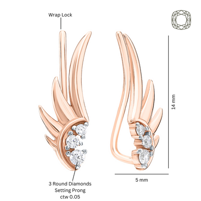 Angel Wing Earring Cuff, Flying Wings Diamond  Ear Cuff, Elegant Wrap Earrings. Cushionblue