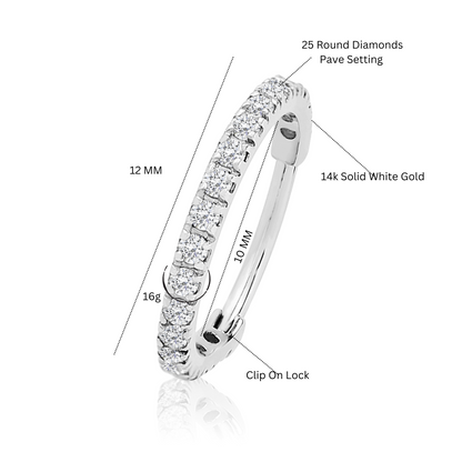 14K Gold Shine Hoop,Septum Conch Ring, Ear Clicker, Diamond (0.16ct). Cushionblue