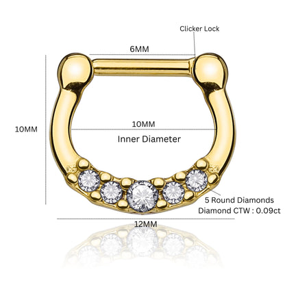 14K Gold Diamond Septum Nose Ring,Nose Hoop, Helix Piercing. Cushionblue