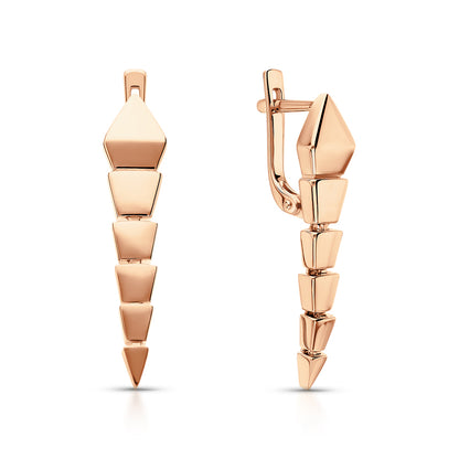14K Gold Spike Hoop Earrings | Modern Geometric Drop with Plain Snake Dangle | Modern Jewelry for Women | 