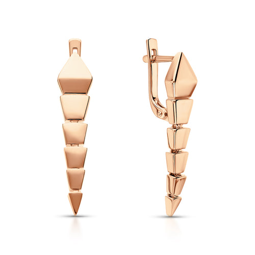 14K Gold Spike Hoop Earrings | Modern Geometric Drop with Plain Snake Dangle | Modern Jewelry for Women | 