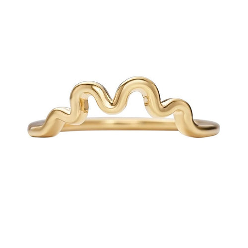 14K Solid Gold Minimalist Wave Ring | Sculptural Curved Band | Modern Stacking Ring for Women