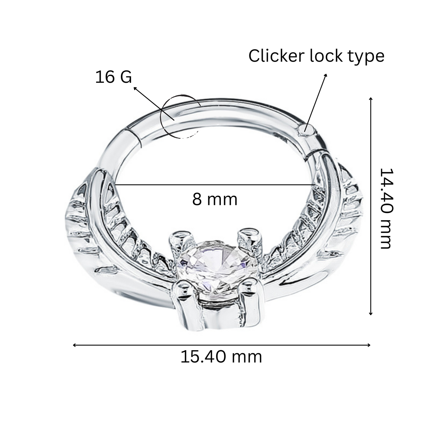14K Gold Diamond Daith Ring, Natural Diamond Daith Piercing, Septum Nose Hoop. Cushionblue