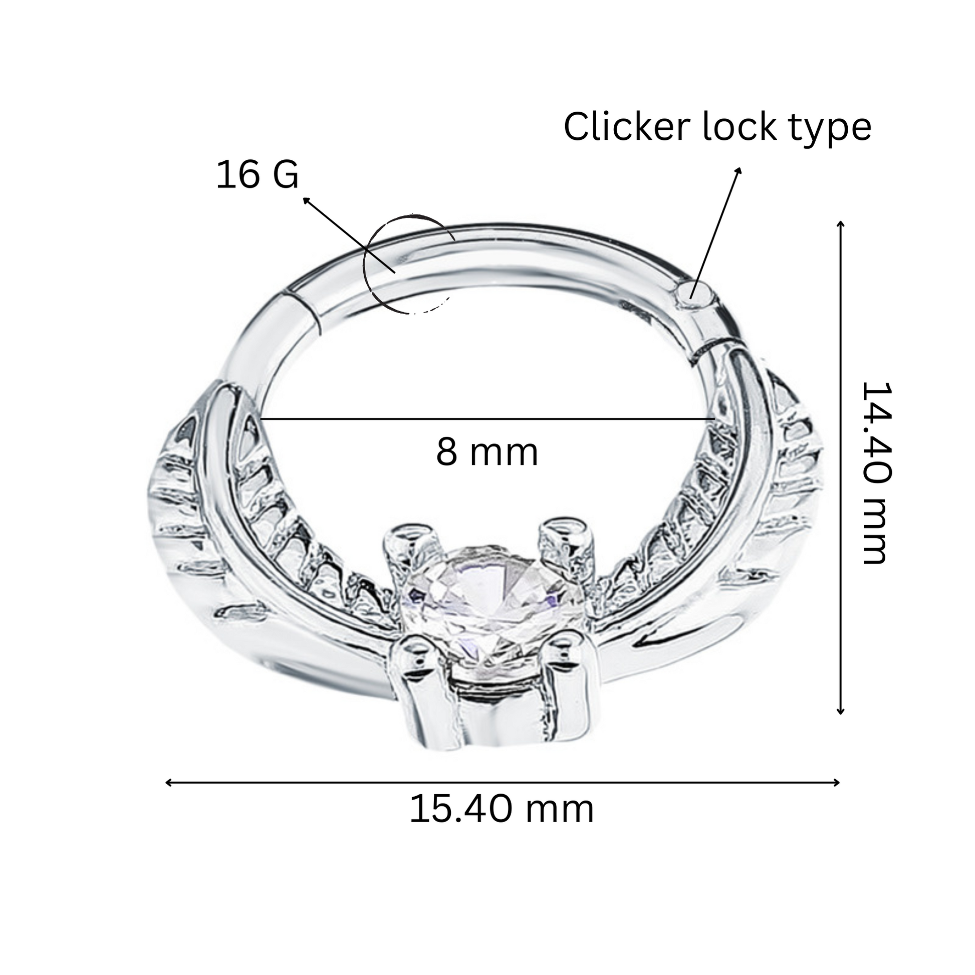14K Gold Diamond Daith Ring, Natural Diamond Daith Piercing, Septum Nose Hoop. Cushionblue