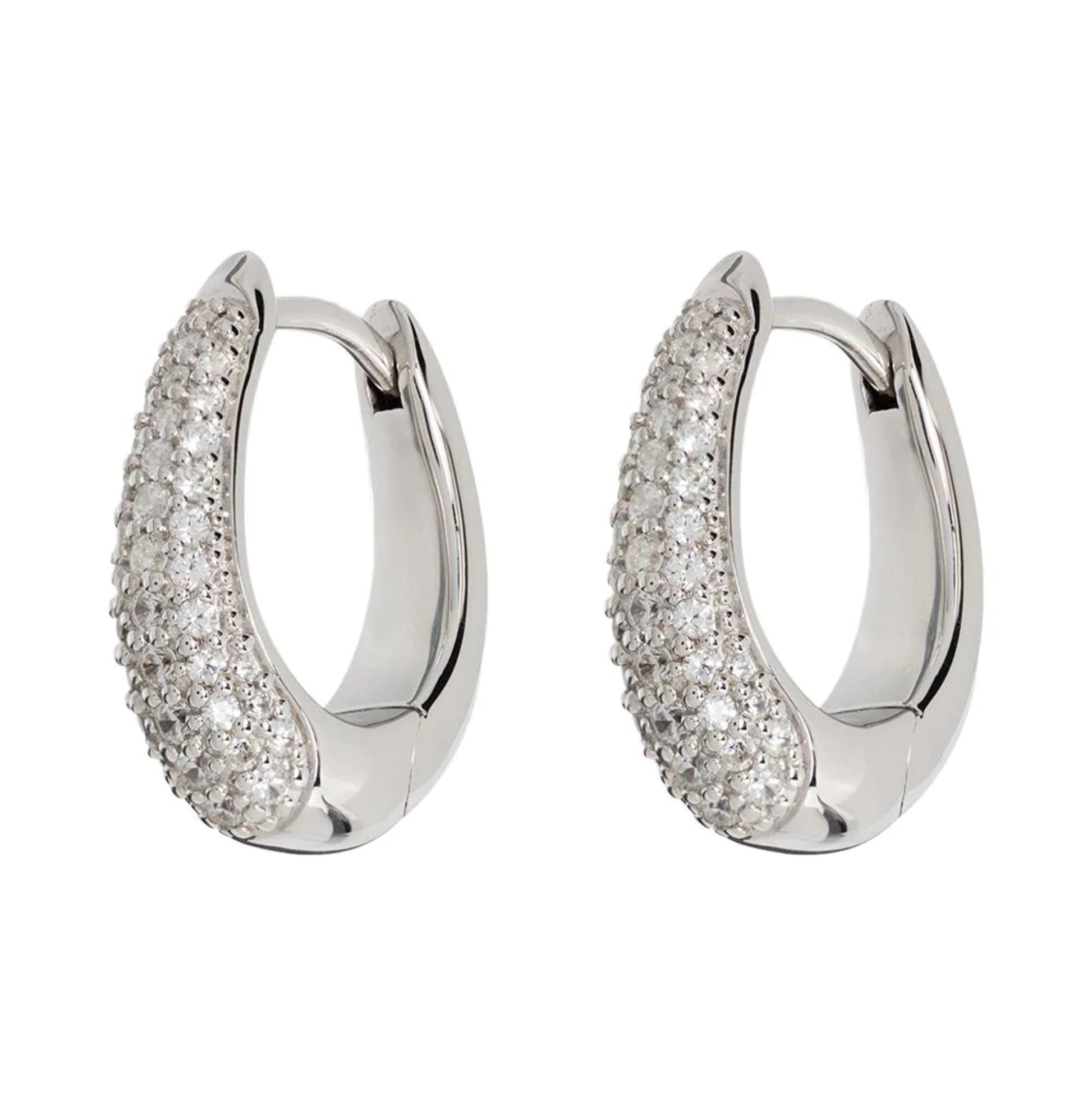 14K Gold Pave Diamond Huggie Earrings | Thick Tapered Hoops | Simple Gold Huggie | Celebrity Style Hoop Earrings | Gift for Her. Cushionblue