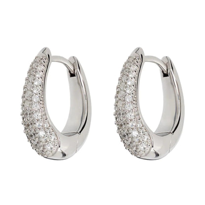 14K Gold Pave Diamond Huggie Earrings | Thick Tapered Hoops | Simple Gold Huggie | Celebrity Style Hoop Earrings | Gift for Her. Cushionblue