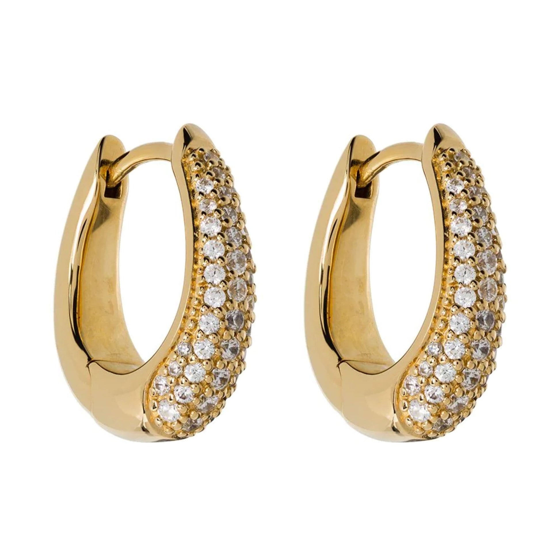 14K Gold Pave Diamond Huggie Earrings | Thick Tapered Hoops | Simple Gold Huggie | Celebrity Style Hoop Earrings | Gift for Her. Cushionblue