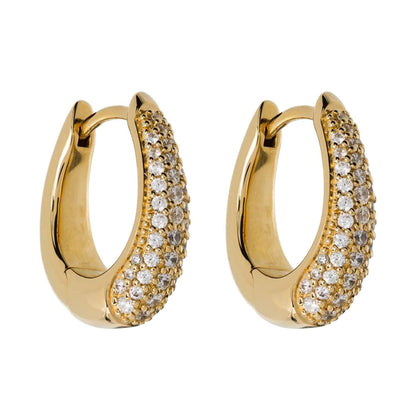 14K Gold Pave Diamond Huggie Earrings | Thick Tapered Hoops | Simple Gold Huggie | Celebrity Style Hoop Earrings | Gift for Her. Cushionblue
