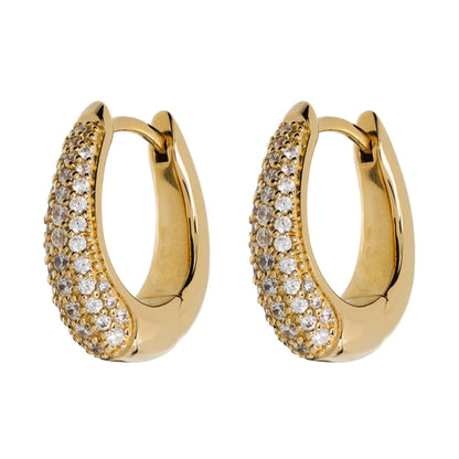 14K Gold Pave Diamond Huggie Earrings | Thick Tapered Hoops | Simple Gold Huggie | Celebrity Style Hoop Earrings | Gift for Her. Cushionblue
