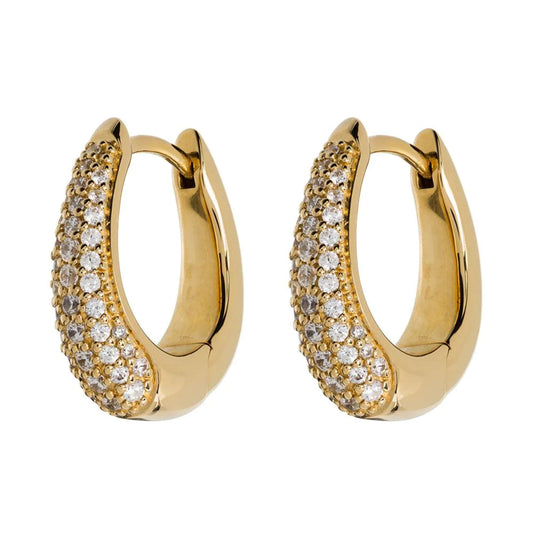 14K Gold Pave Diamond Huggie Earrings | Thick Tapered Hoops | Simple Gold Huggie | Celebrity Style Hoop Earrings | Gift for Her. Cushionblue