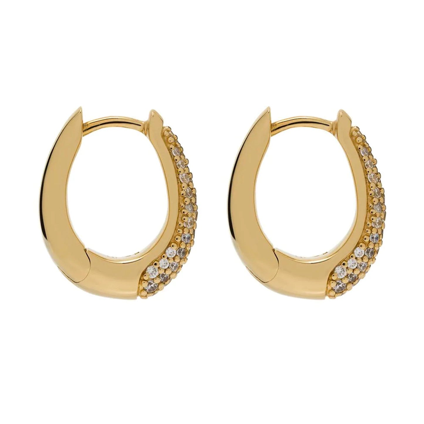 14K Gold Pave Diamond Huggie Earrings | Thick Tapered Hoops | Simple Gold Huggie | Celebrity Style Hoop Earrings | Gift for Her. Cushionblue
